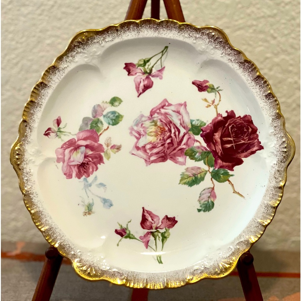 Vintage Sevres Roses With Gold Trim Porcelain Plate